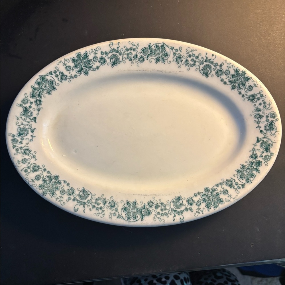Vintage Shenango Green Patterned Oval Platter